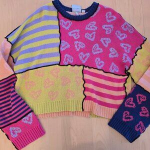 The Ragged Priest - Desire Patchwork Knit Sweater (Heart and Stripe)